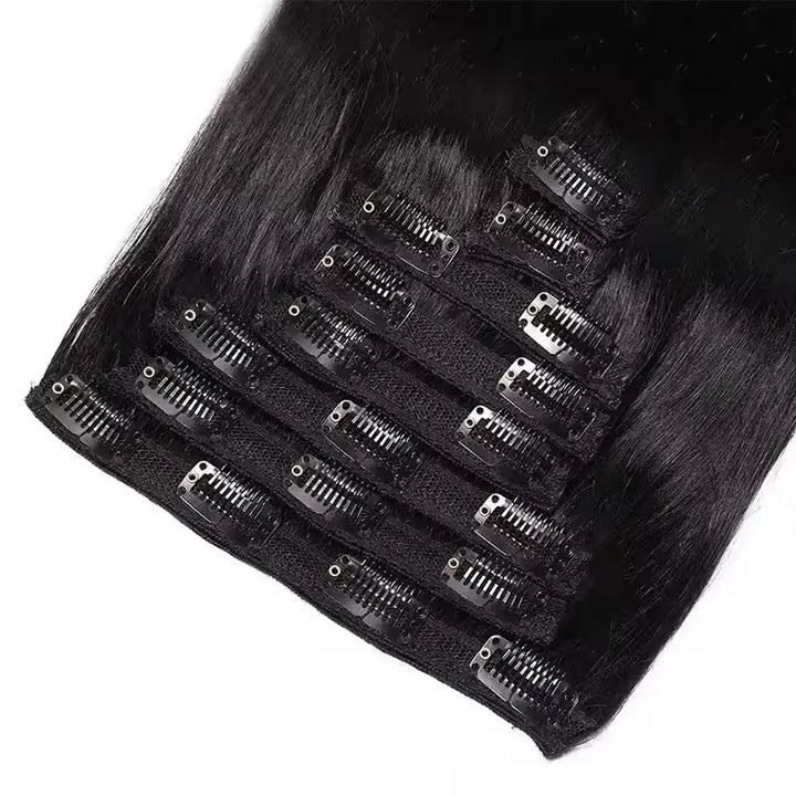 Extensiones de cabello liso con clip, 8 piezas/juego, cabello humano suave y natural 