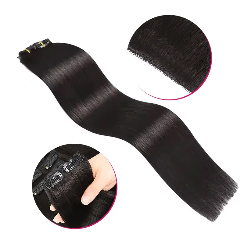 Extensiones de cabello liso con clip, 8 piezas/juego, cabello humano suave y natural 