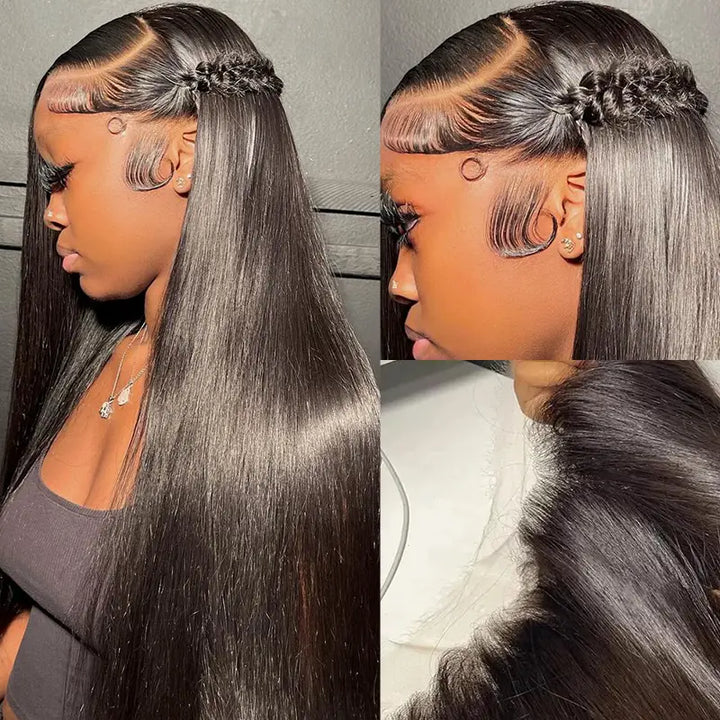 4 paquetes de cabello humano liso con encaje frontal transparente de 13x4 prearrancado 