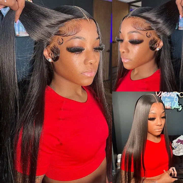 4 paquetes de cabello humano liso con encaje frontal transparente de 13x4 prearrancado 