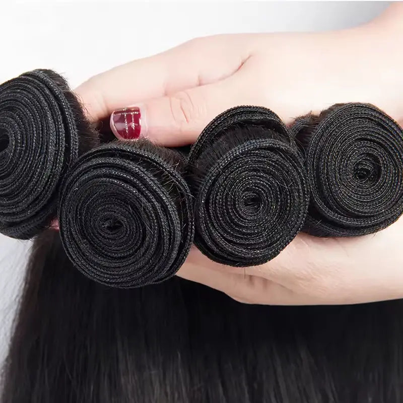 4 paquetes de cabello humano liso con encaje frontal transparente de 13x4 prearrancado 