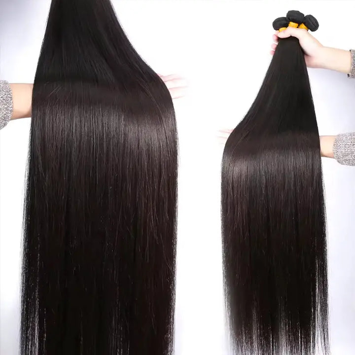 4 paquetes de cabello humano liso con encaje frontal transparente de 13x4 prearrancado 