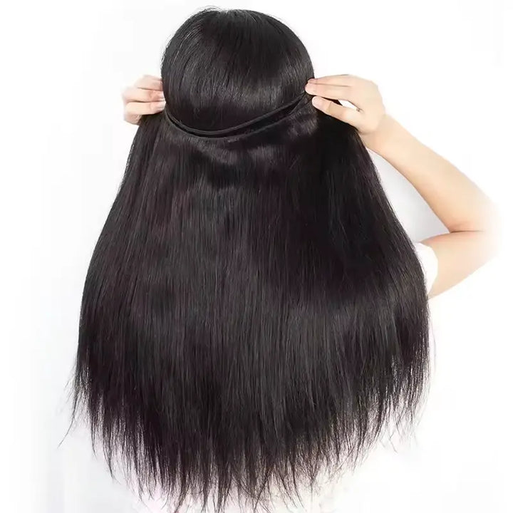 Lot de 3 mèches de cheveux vierges lisses avec dentelle frontale transparente 13x4 pré-épilée 