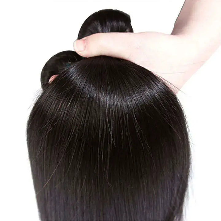 Lot de 3 mèches de cheveux vierges lisses avec dentelle frontale transparente 13x4 pré-épilée 