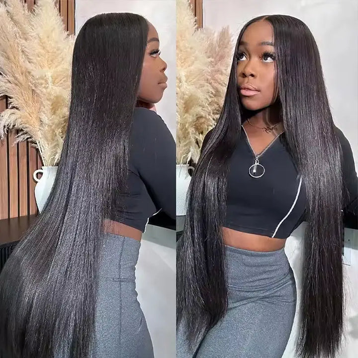 Lot de 3 mèches de cheveux vierges lisses avec fermeture en dentelle transparente 4x4, pré-épilées 