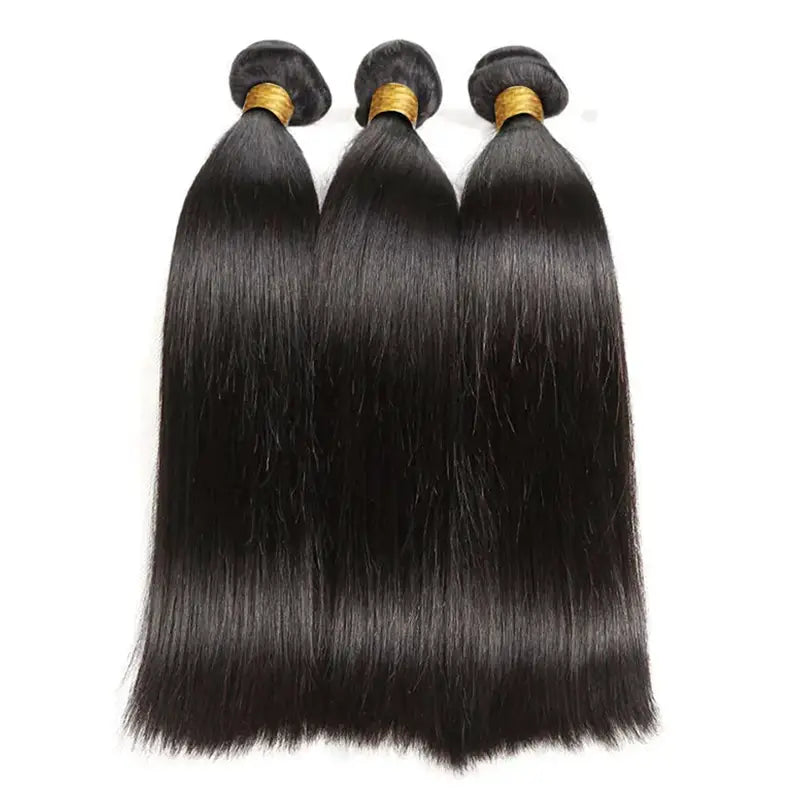 Lot de 3 mèches de cheveux vierges lisses avec fermeture en dentelle transparente 4x4, pré-épilées 