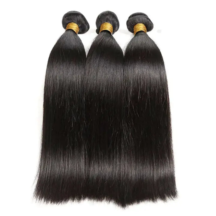 Lot de 3 mèches de cheveux vierges lisses avec fermeture en dentelle transparente 4x4, pré-épilées 