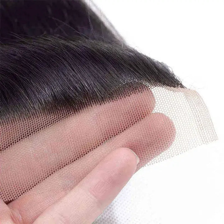 Lot de 3 mèches de cheveux vierges lisses avec fermeture en dentelle transparente 4x4, pré-épilées 