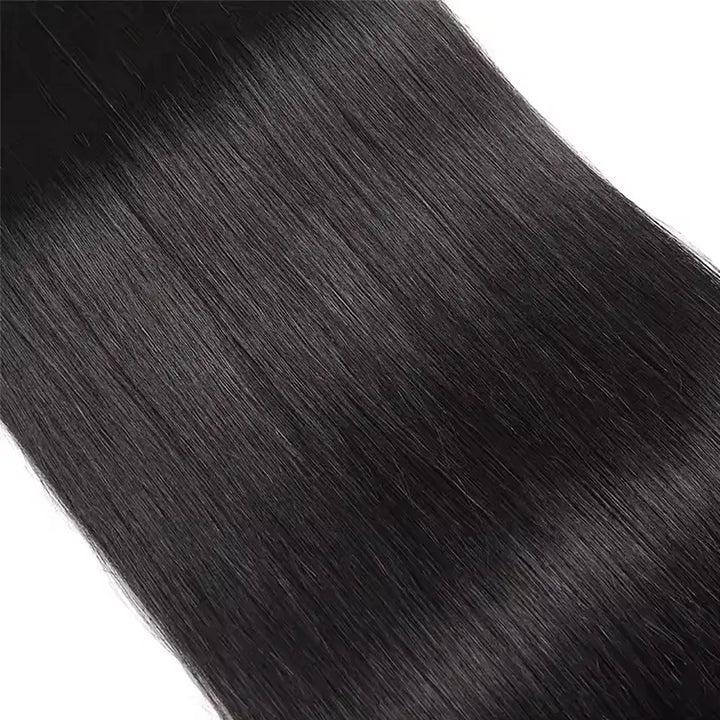 Lot de 3 mèches de cheveux vierges lisses avec fermeture en dentelle transparente 4x4, pré-épilées 