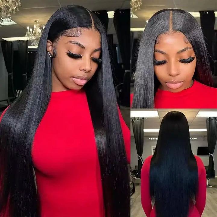 Lot de 3 mèches de cheveux vierges lisses avec fermeture en dentelle transparente 4x4, pré-épilées 