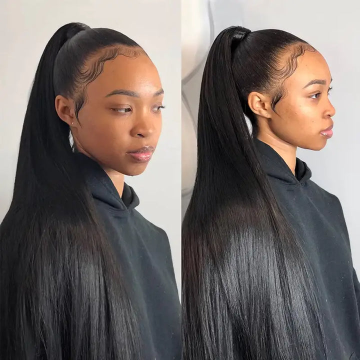 Lot de 3 mèches de cheveux vierges lisses avec fermeture en dentelle transparente 4x4, pré-épilées 