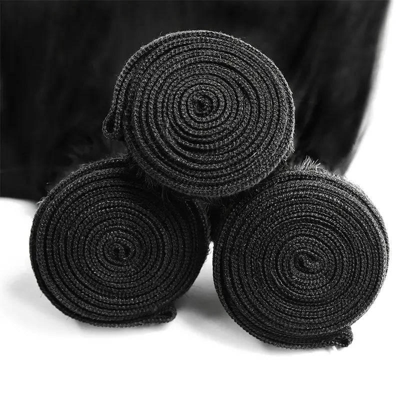 Lot de 3 mèches de cheveux vierges lisses avec fermeture en dentelle transparente 4x4, pré-épilées 