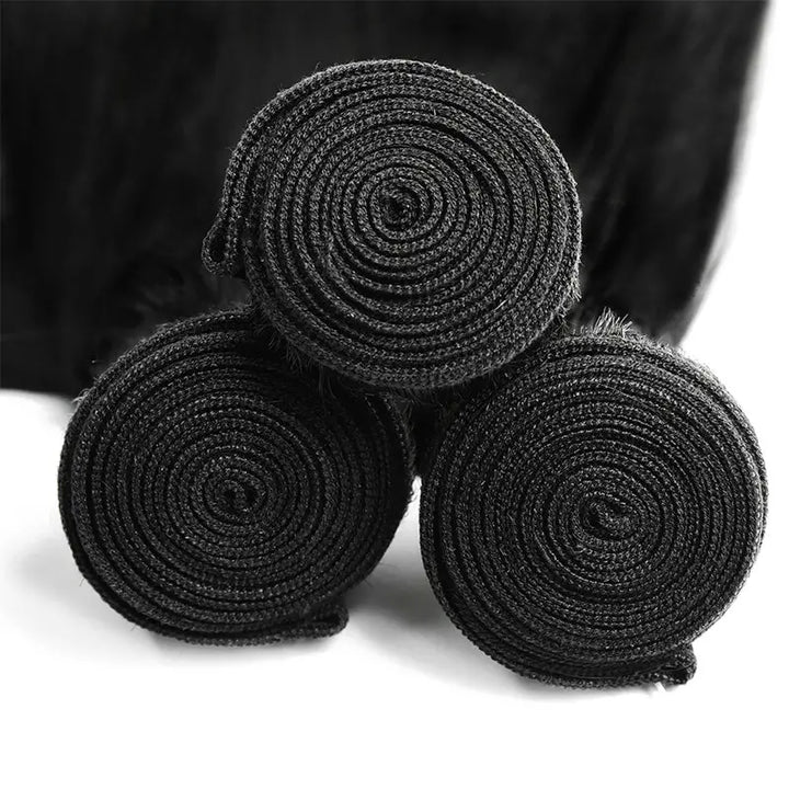 Lot de 3 mèches de cheveux vierges lisses avec fermeture en dentelle transparente 4x4, pré-épilées 