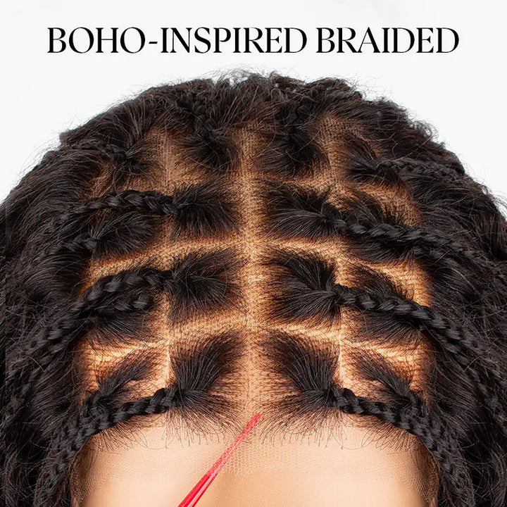 T1B/30 Boho-Inspired Braided Top Curly 5x5 Glueless Human Hair Wig