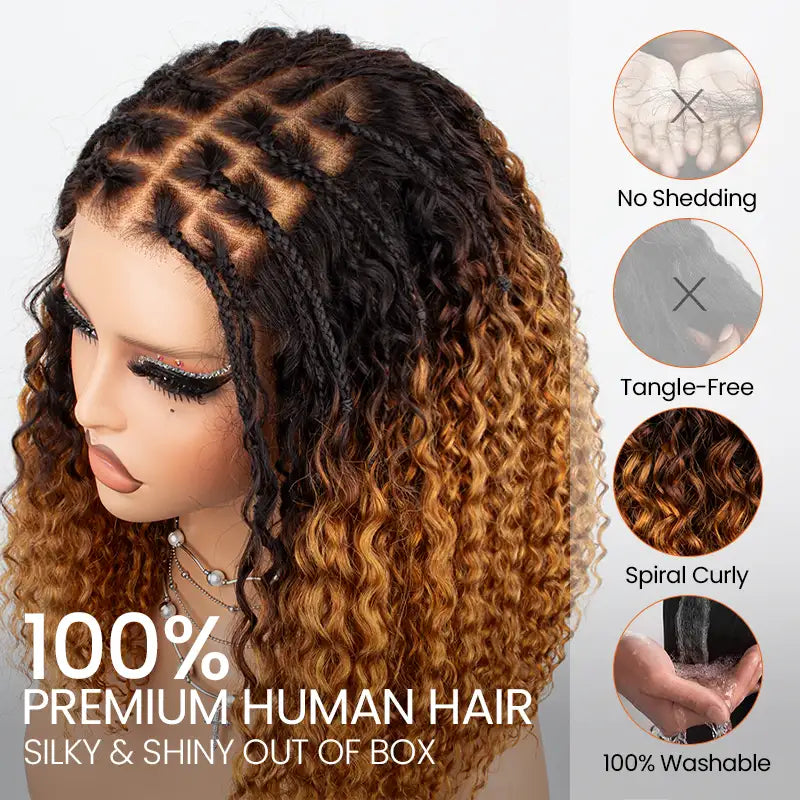 T1B/30 Boho-Inspired Braided Top Curly 5x5 Glueless Human Hair Wig