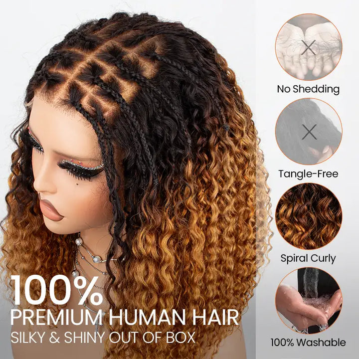 T1B/30 Boho-Inspired Braided Top Curly 5x5 Glueless Human Hair Wig