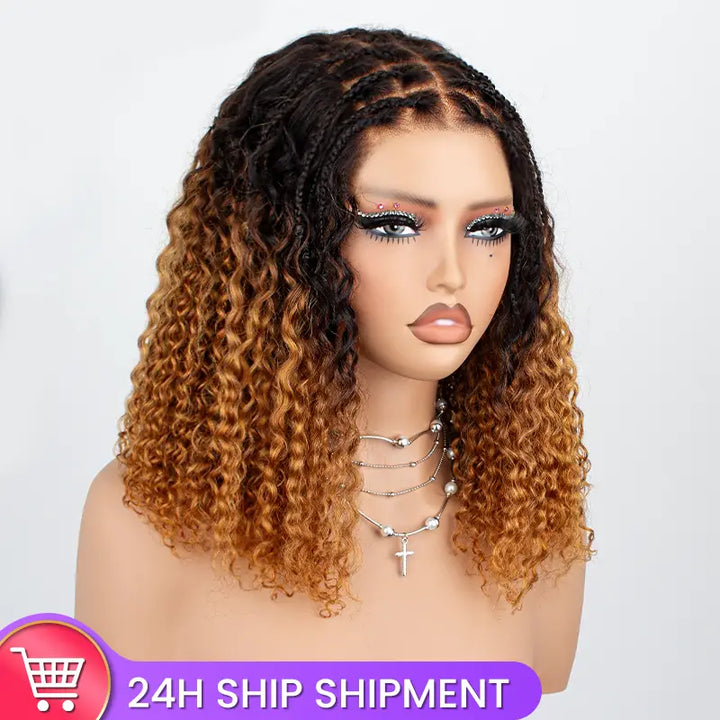 T1B/30 Boho-Inspired Braided Top Curly 5x5 Glueless Human Hair Wig