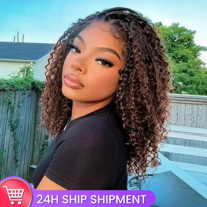 T1B/4 Boho Braided Curly Wig 5x5 HD Lace Drawstring Glueless Human Hair Wig