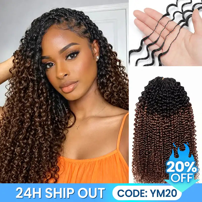 Ombre Brown T1B/4 Kinky Curly Pre-Separated Feather Crochet Human Hair Extensions