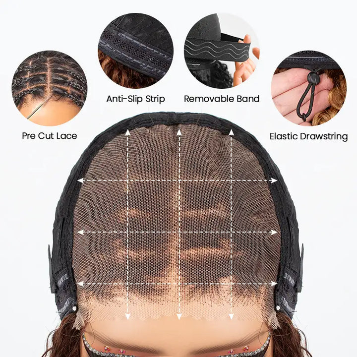 Ombre T4/27 Boho Braided Curly Wig Ready to Wear Glueless 5x5 HD Lace Closure Human Hair Wig