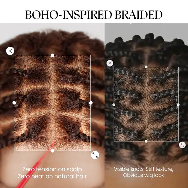 Ombre T4/27 Boho Braided Curly Wig Ready to Wear Glueless 5x5 HD Lace Closure Human Hair Wig