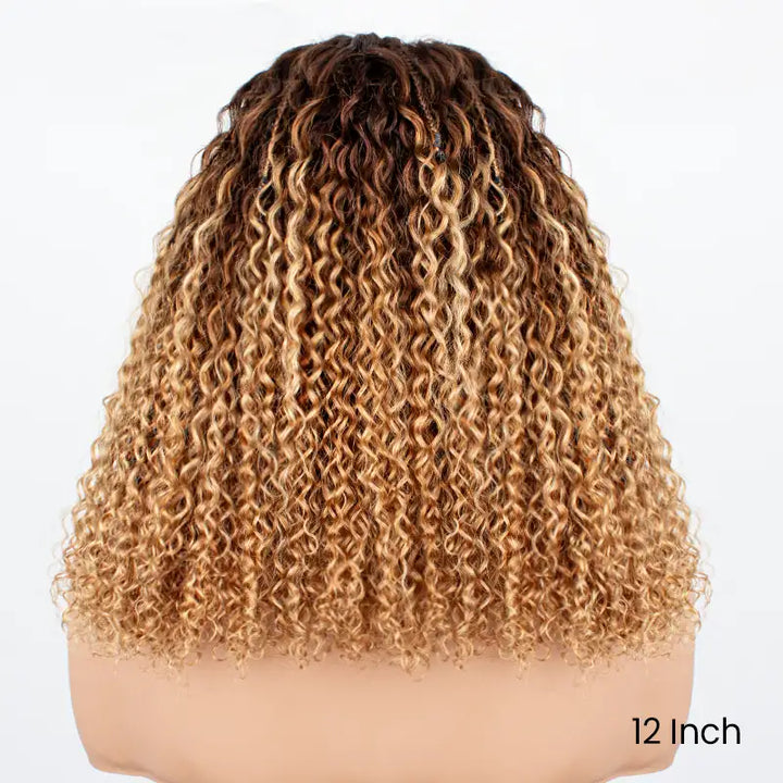 Ombre T4/27 Boho Braided Curly Wig Ready to Wear Glueless 5x5 HD Lace Closure Human Hair Wig