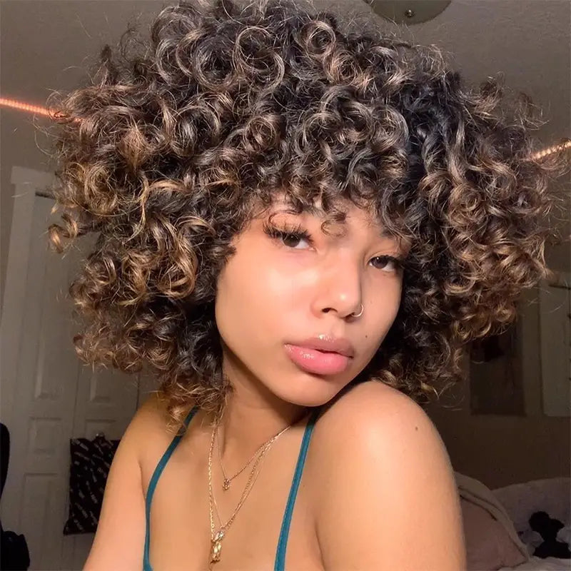 Egg Roll Bob Curly #1B Human Hair Wigs With Bang