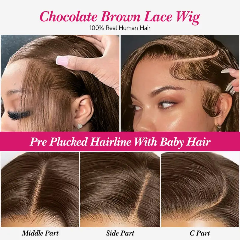 Peluca de cabello humano liso con encaje frontal transparente de 13 x 4 