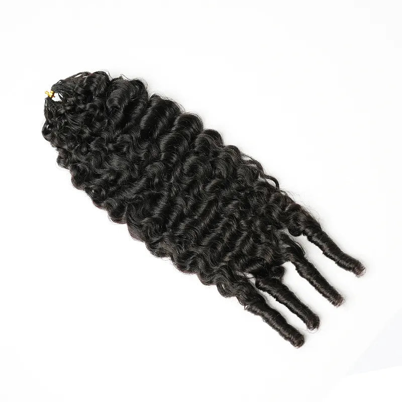 [4 Bundles] Natural Black Burmese Curly Feather Crochet Human Hair Extensions