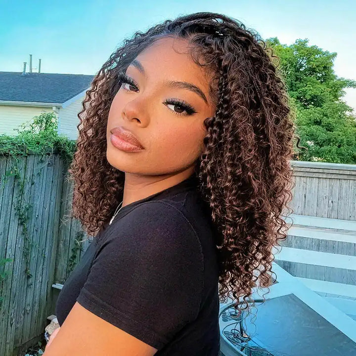 T1B/4 Boho Braided Curly Wig 5x5 HD Lace Drawstring Glueless Human Hair Wig
