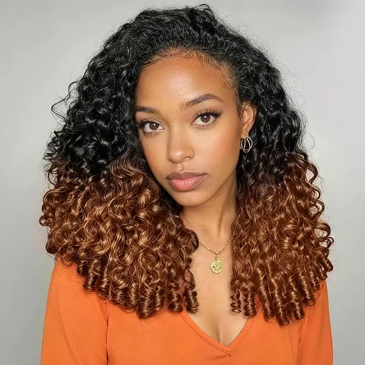 Ombre T1B/30 Curly Feather Crochet Hair Extensions 100% Human Hair