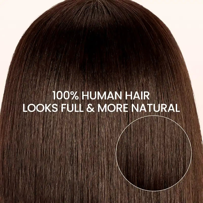 Chocolate Brown Bob Short Straight Human Hair Wig With Bang