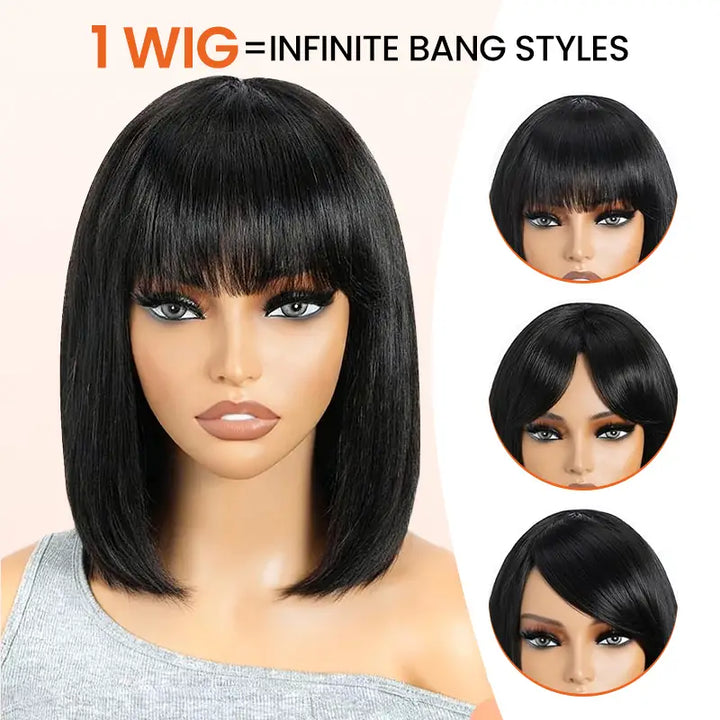 Beliana Human Hair Bob Wig with Bangs – Ready to Wear | No Glue, Beginner Friendly