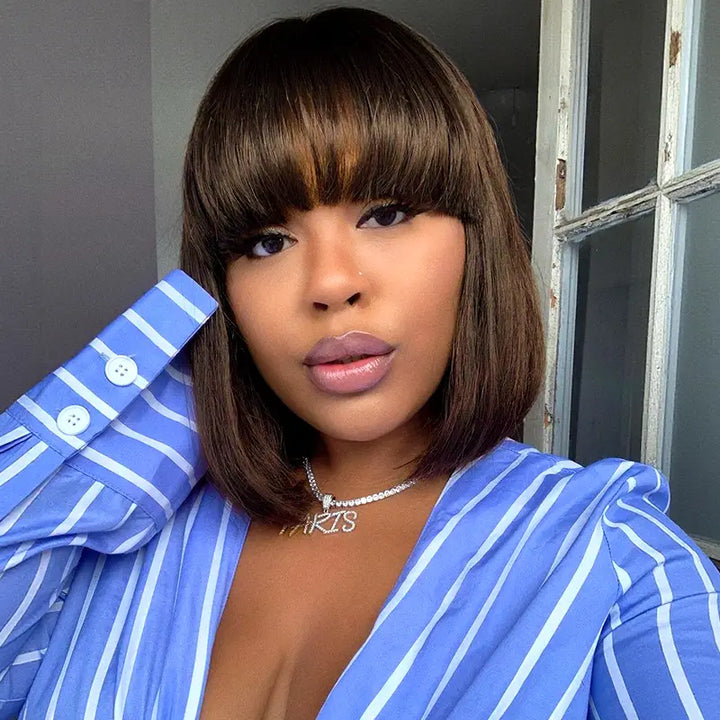 Human Hair Bob Wig with Bangs – Ready to Wear | No Glue, Beginner Friendly