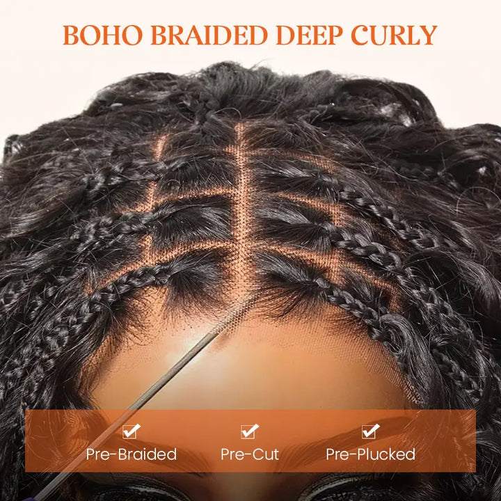 Beliana Readitress™ Boho-Inspired Braided Top Deep Curly 5x5 Glueless Human Hair Wig