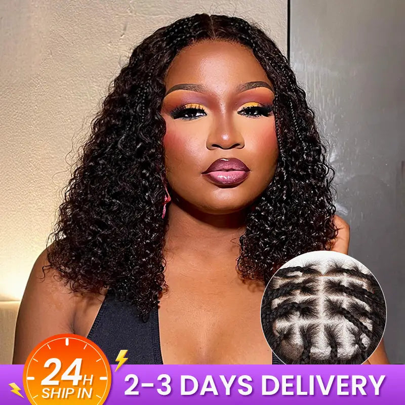 Chocolate Brown Boho Braided Deep Curly Glueless 5x5 Lace Human Hair Wig