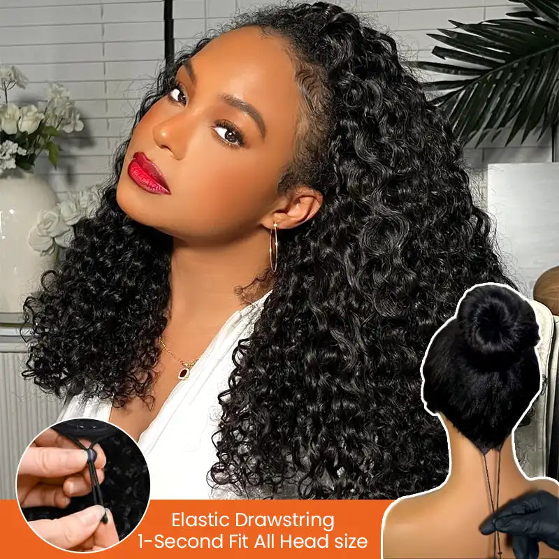 Burmese Curly Half Wig With Drawstring 3 in 1 Glueless Flexible Fit Human Hair Wig