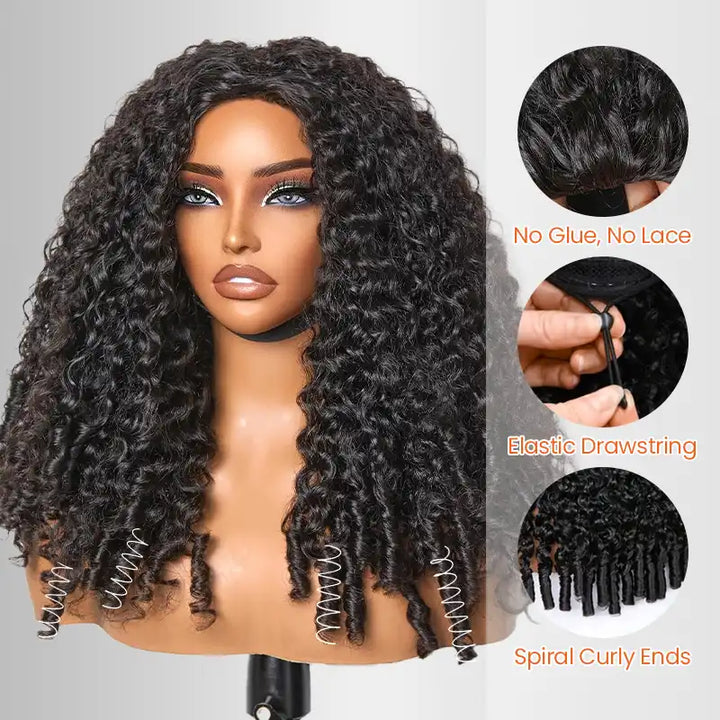 Burmese Curly Half Wig With Drawstring 3 in 1 Glueless Flexible Fit Human Hair Wig