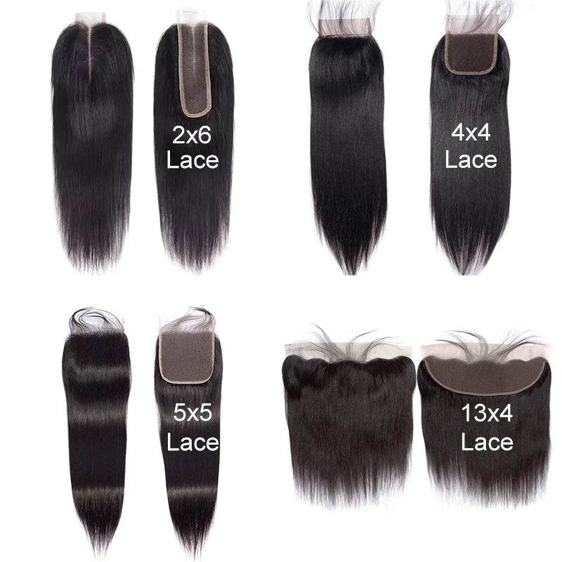 Beliana Straight Human Hair Closure, 2x6–13x4 ,Transparent & HD Lace