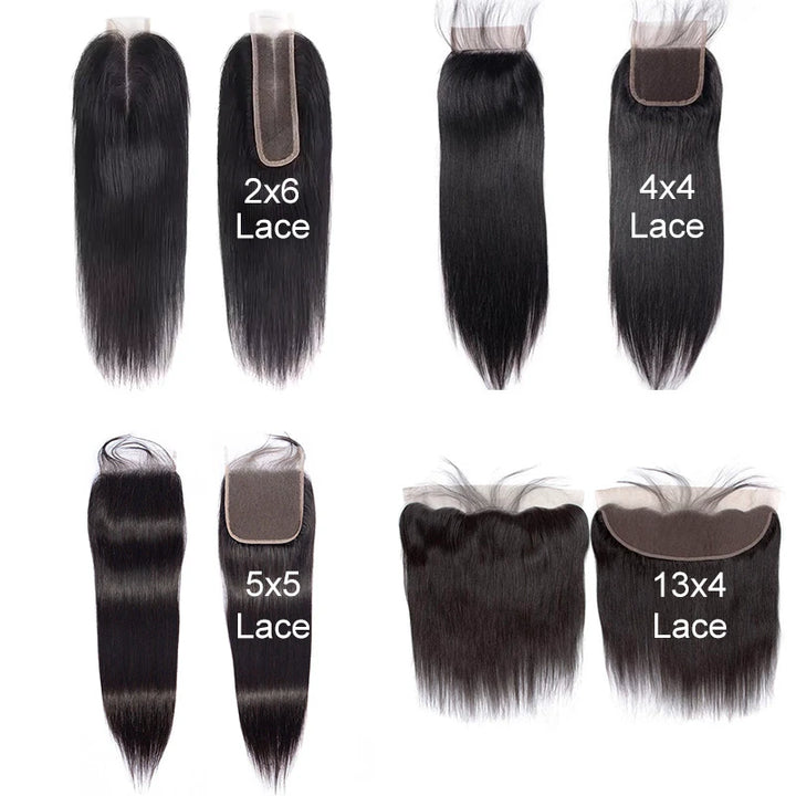 Beliana Straight Human Hair Closure, 2x6–13x4 ,Transparent & HD Lace