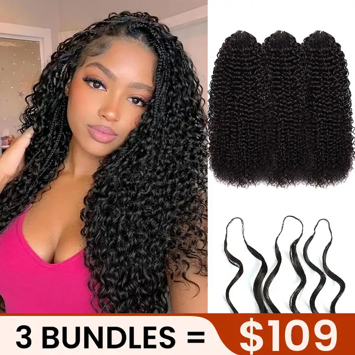 $109 = 3 Bundles | Curly Feather Crochet Human Hair Extensions Pre-Separated Knotless
