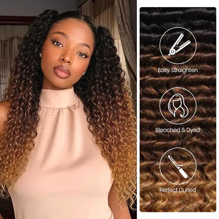 Ombre T1B/30/27 Kinky Curly Crochet Human Hair- Afro Texture