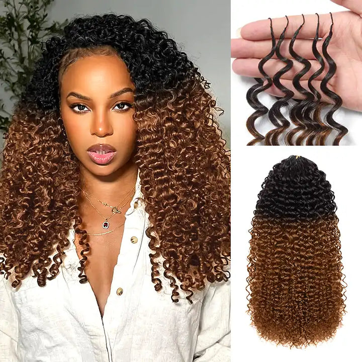 $109 = 3 Bundles | Curly Feather Crochet Human Hair Extensions Pre-Separated Knotless