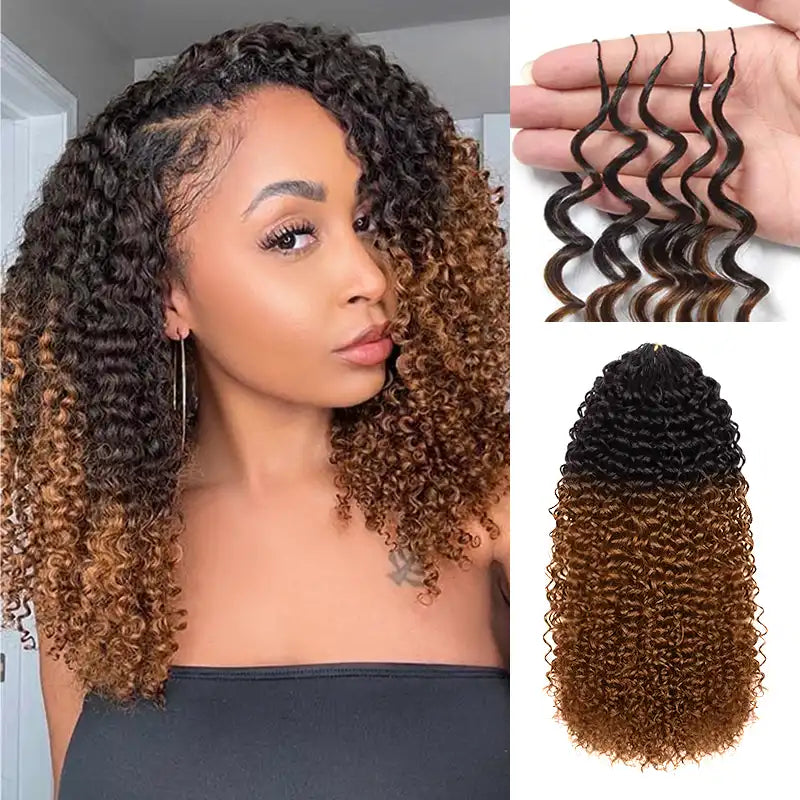 $109 = 3 Bundles | Curly Feather Crochet Human Hair Extensions Pre-Separated Knotless