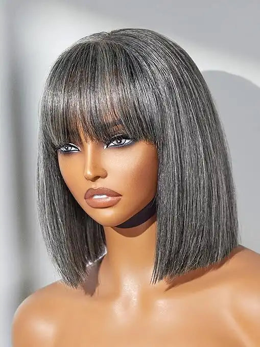 Perruque en cheveux humains lisses avec dentelle frontale transparente 13x4 