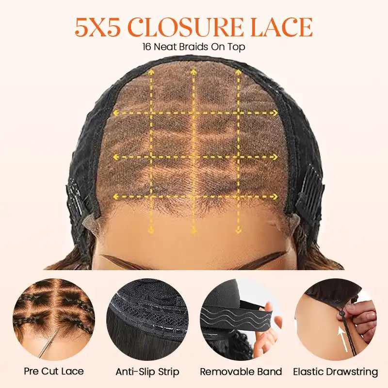 Readitress™ Chocolate Brown Boho Braided Deep Curly Glueless 5x5 Lace Human Hair Wig