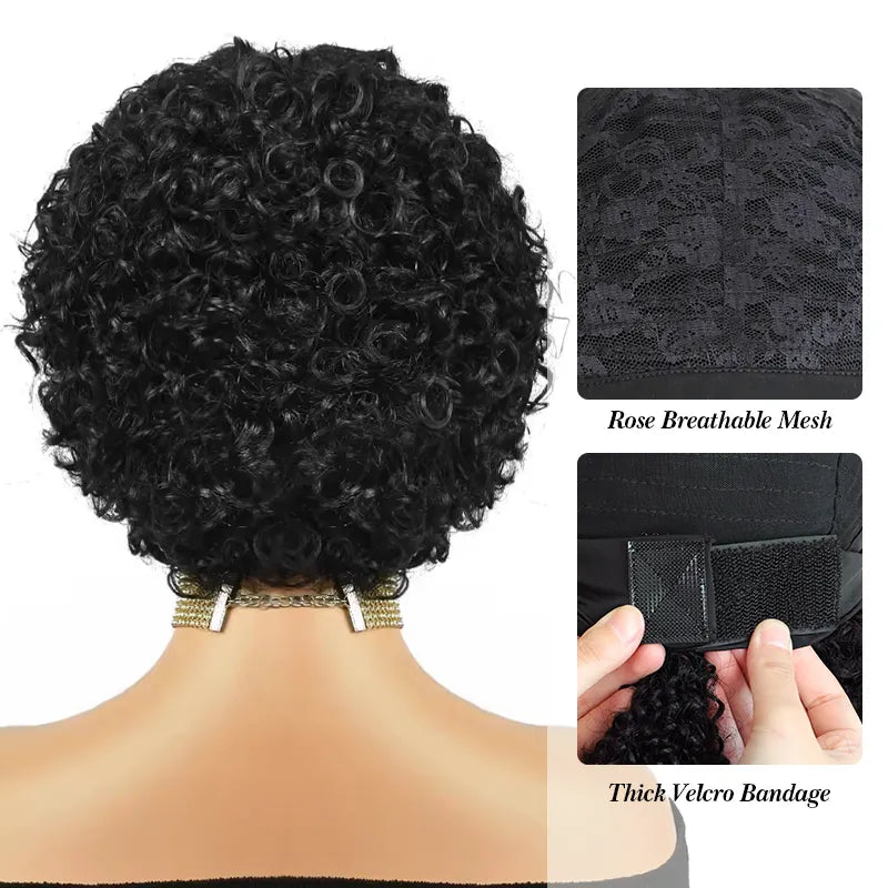 Peluca de cabello humano liso, corto, corte Pixie 1B, 13x4, transparente, con encaje frontal 