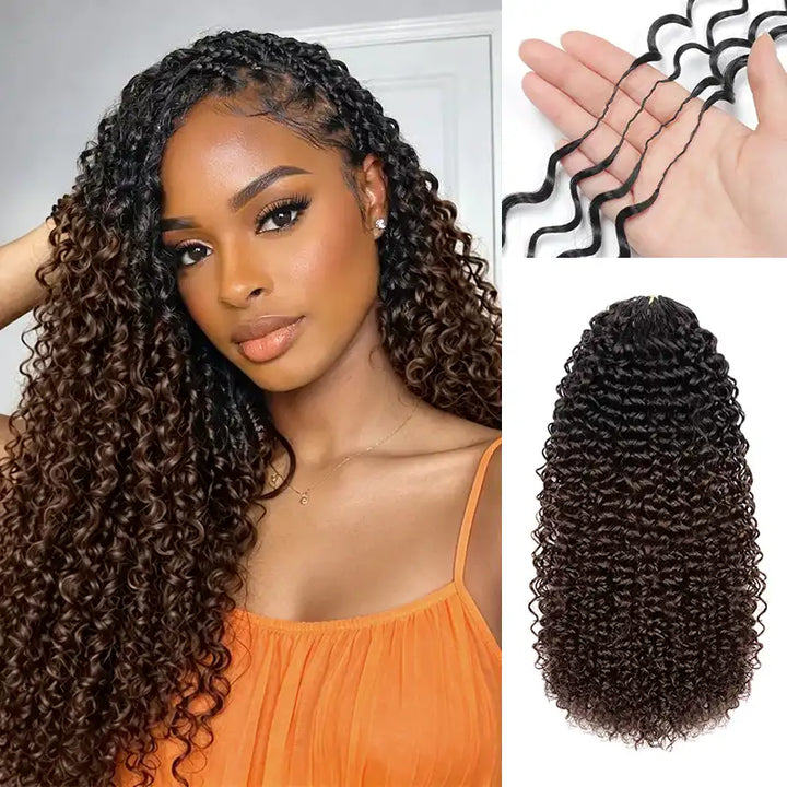Ombre Brown T1B/4 Kinky Curly Pre-Separated Feather Crochet Human Hair Extensions