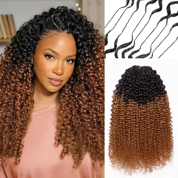 Ombre T1B/30 Curly Feather Crochet Hair Extensions 100% Human Hair