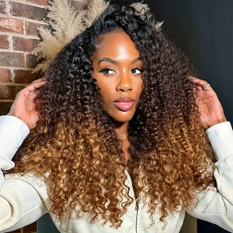 Ombre T1B/4/27 Kinky Curly Crochet Human Hair- Afro Texture